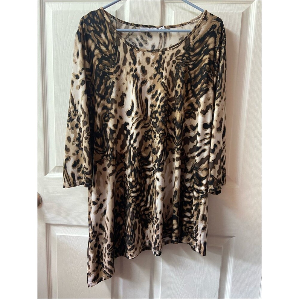 Susan Graver Animal Print Tunic Top - Beige & Black plus 2X